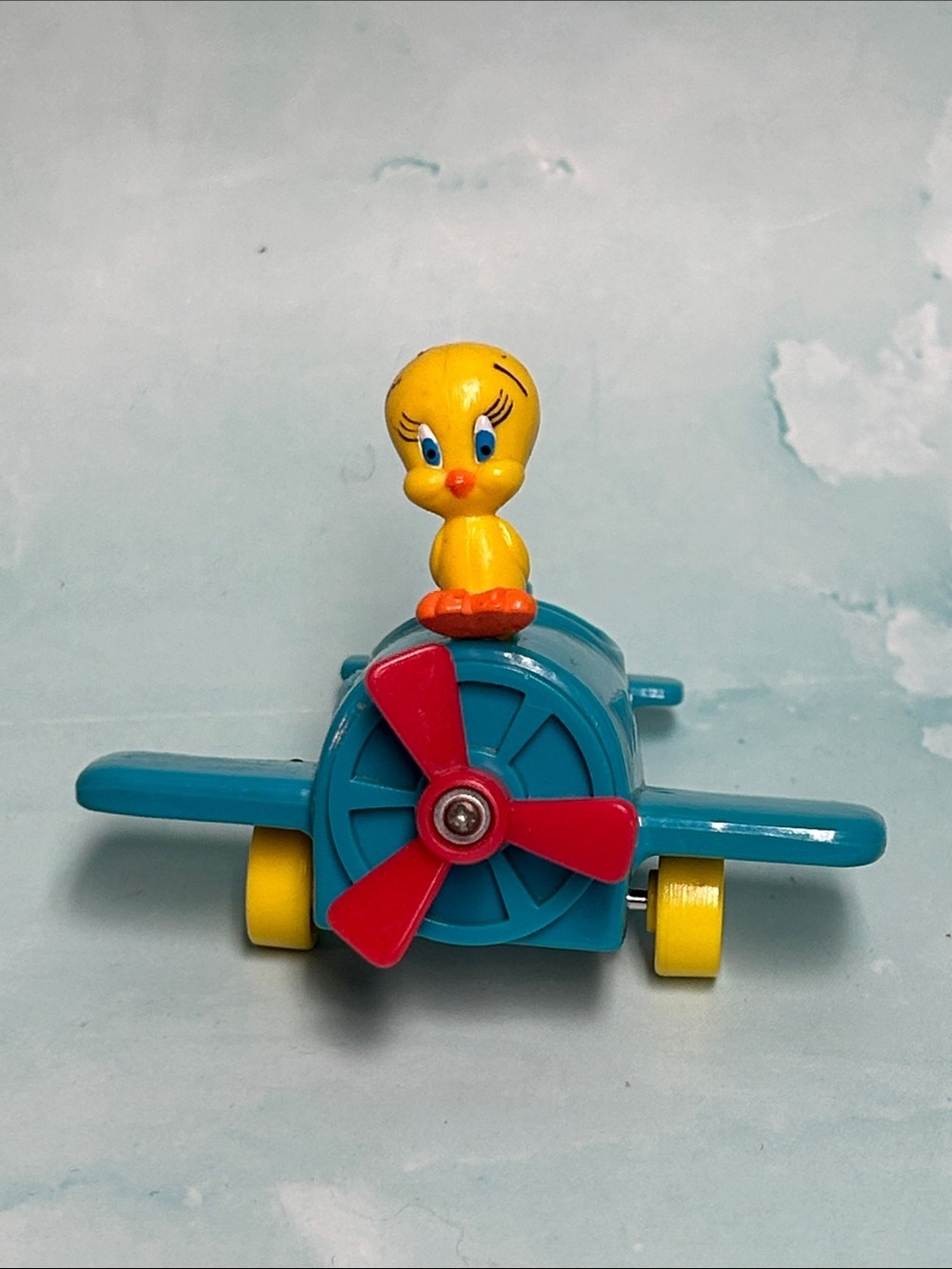 1989 McDonald's Warner Bros. Looney Tunes Tweety Bird Airplane Blue Plastic Toy